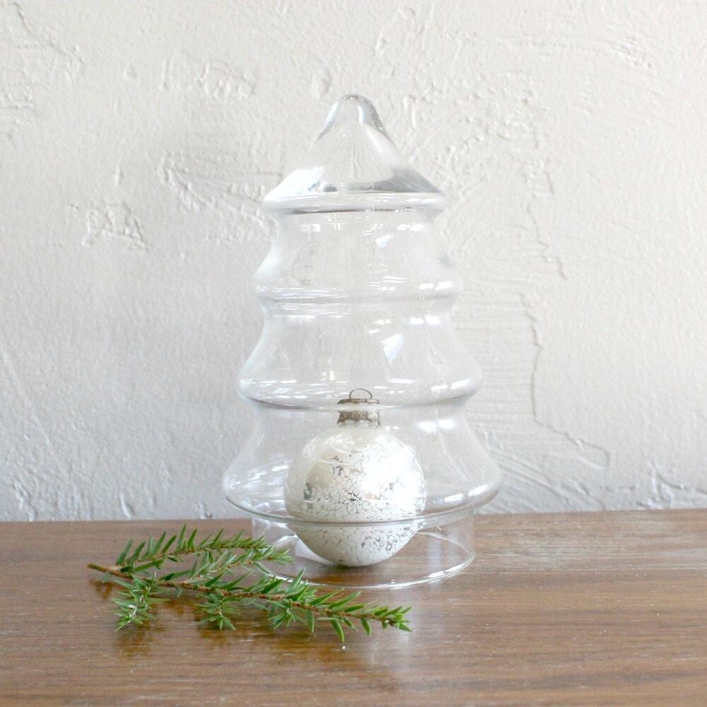 Vintage Glass Christmas Tree Candy Jar Glass Container Cloche Dome Holiday Decor